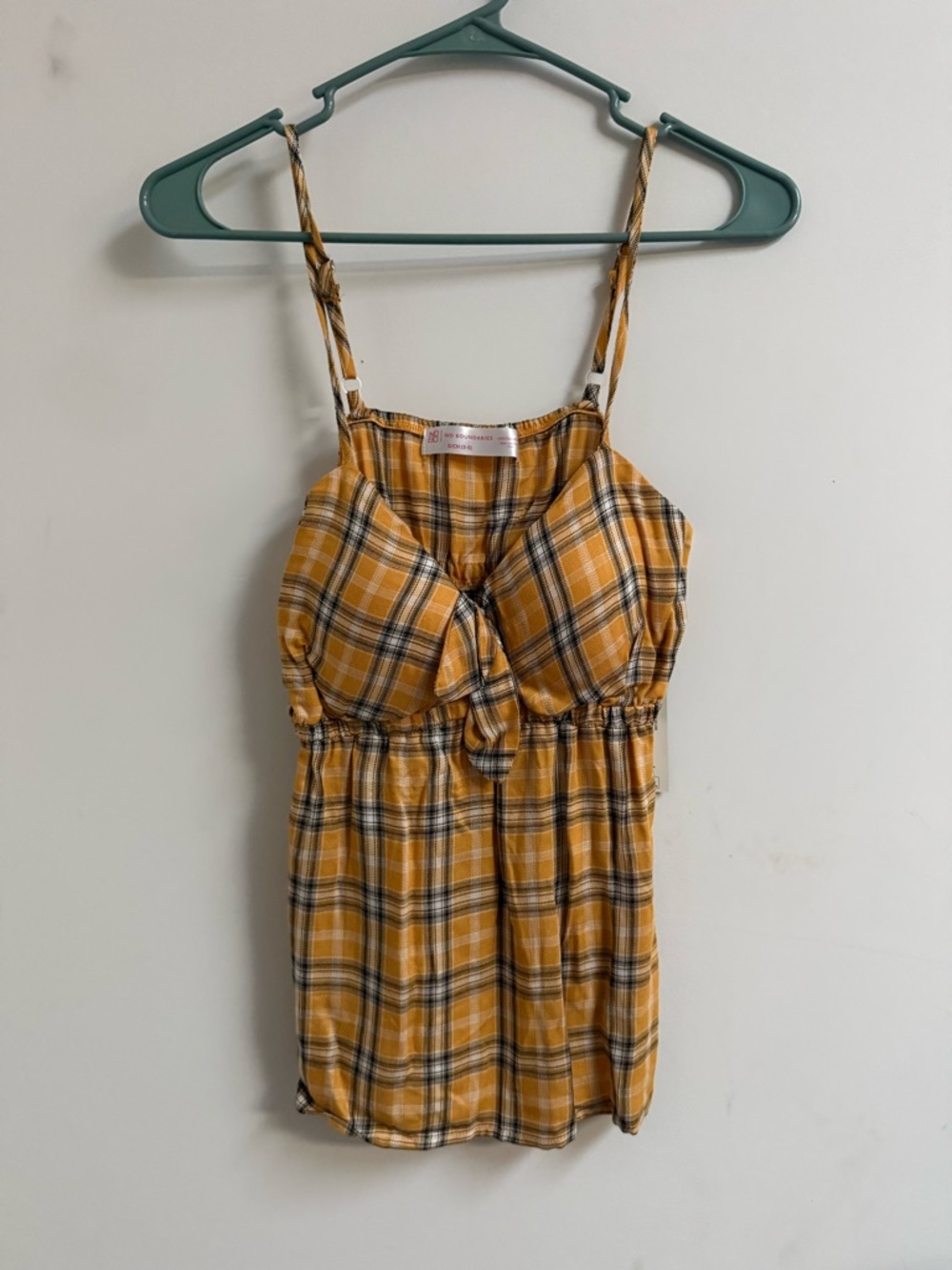 No Boundaries Yellow Plaid Tie-Front Cami